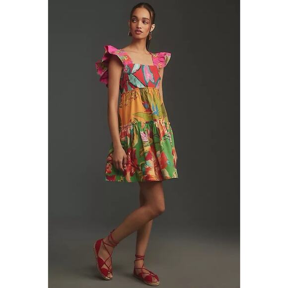 NWT! Women’s Anthropologie Farm Rio Foliage Mix Mini Dress Size XS - Picture 1 of 9